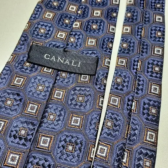 CANALI Men's 100% Silk Classic Necktie ITALY Designer Brown Timeless Fashion Tie - Picture 4 of 5